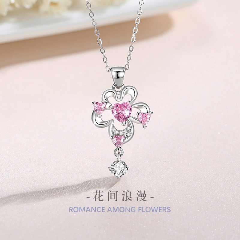 花朵纯银925项链女小众设计轻奢