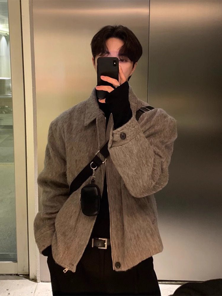 CLARALEE韩版毛呢大衣男秋冬季高级感短款外套美式覆古休闲夹克