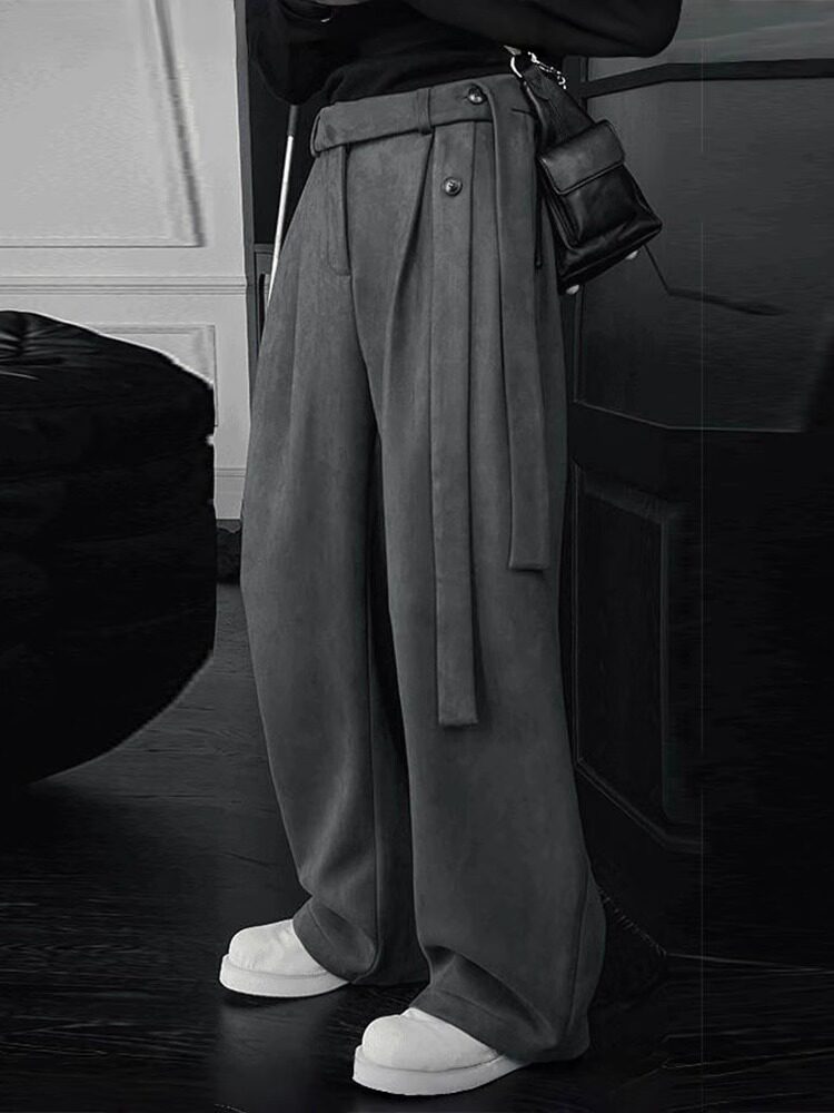 CLARALEE飘带西裤男款春秋季设计感阔腿休闲卫裤垂感直筒弯刀裤子