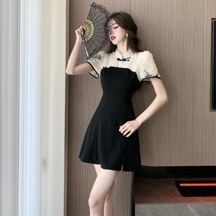优雅时尚减龄气质改良旗袍盘扣连衣裙两件套设计感年轻少女小黑裙
