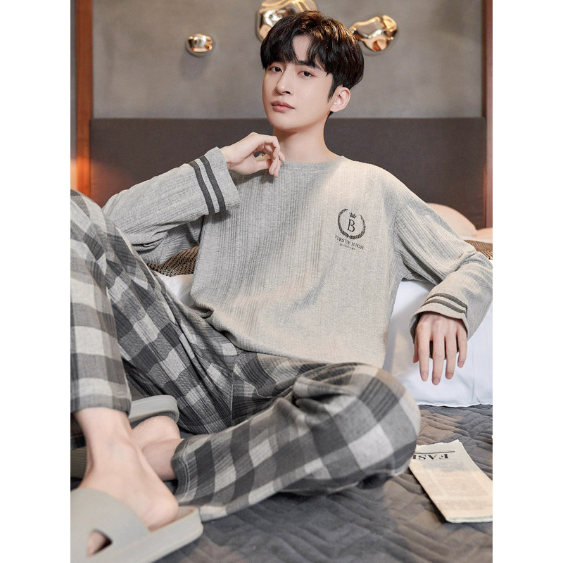 维多利亞纯棉长袖睡衣男士2025新款春秋季大牌风青少年家居服套装