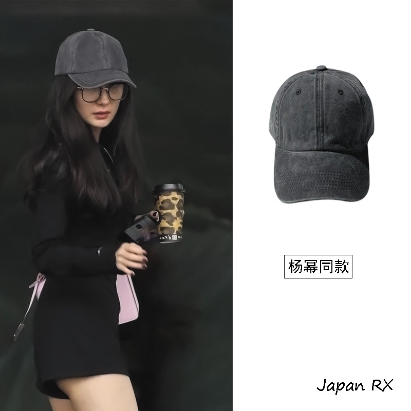 JanuaryRX 灰色鸭舌帽女韩版ins美式复古做旧弯檐软顶潮牌棒球帽