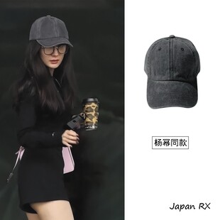 JanuaryRX 灰色鸭舌帽女韩版ins美式复古做旧弯檐软顶潮牌棒球帽