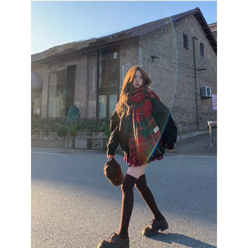 法国Coor Keva新款围巾冬季高级感百搭红色格子围脖情侣加厚披肩