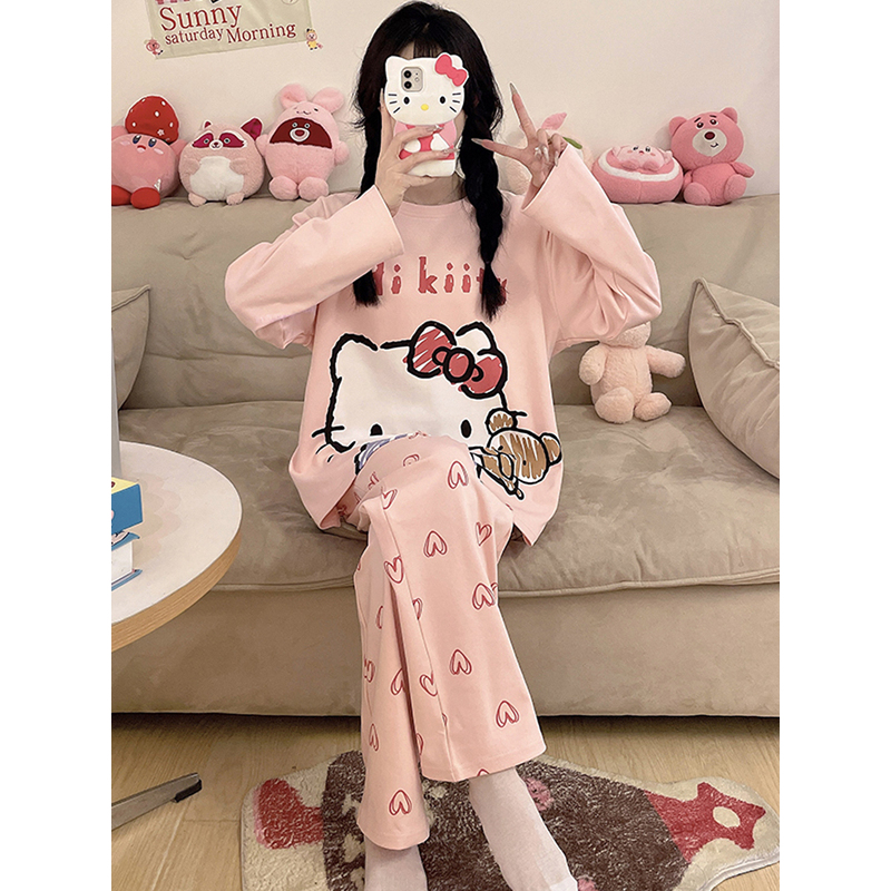 日本GP可爱hellokitty睡衣女款春秋季纯棉长袖卡通甜美家居服套装