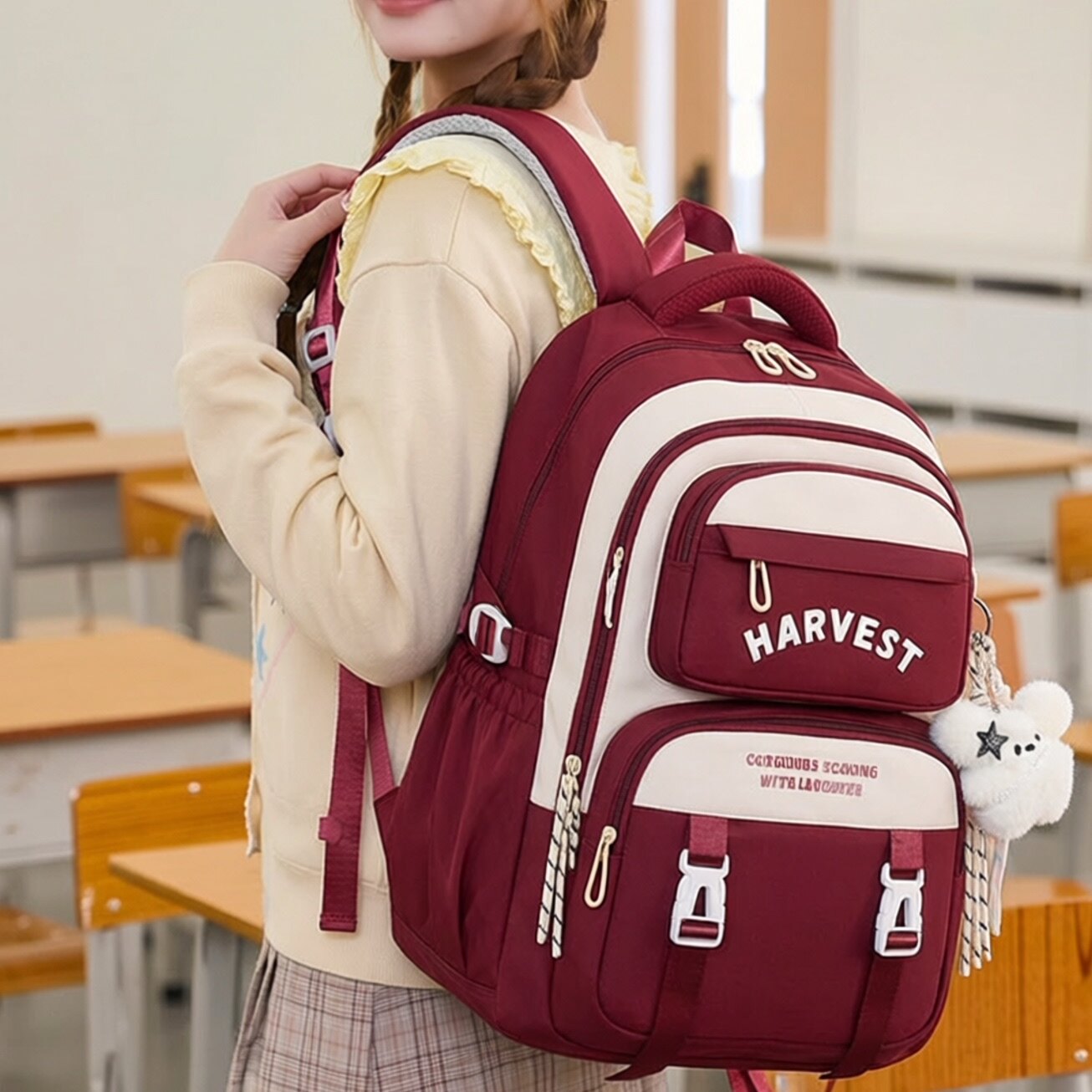 日本GP初中生书包女生超大容量中学生轻便减负护脊高中生双肩包女