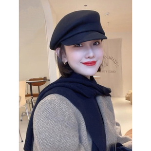 韩国优雅毛呢帽子女秋冬英伦风气质画家帽光身休闲圆顶鸭舌帽青年