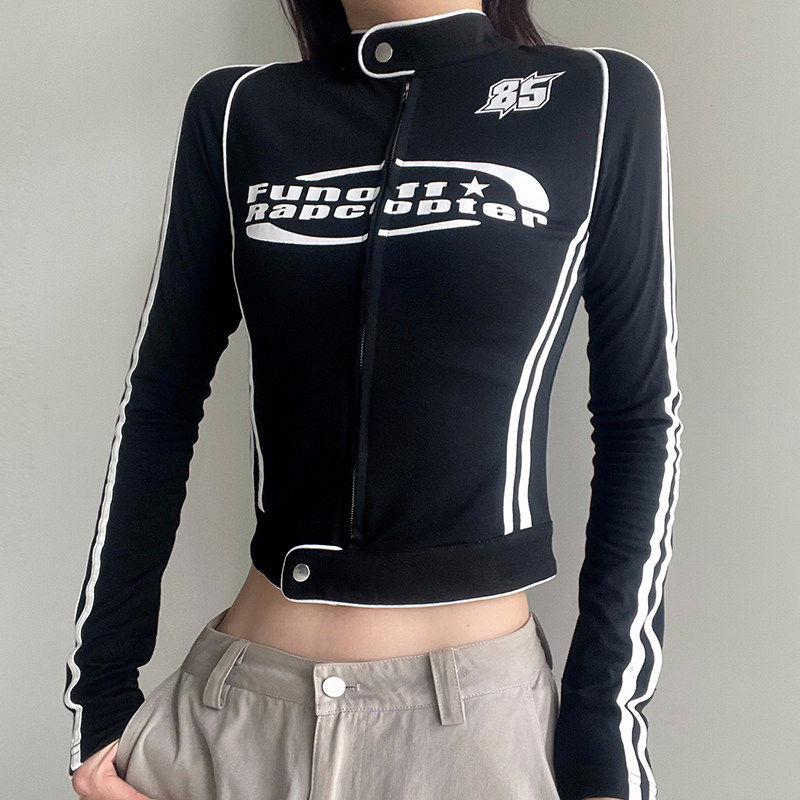 德国自行车骑行服女款长袖上衣春夏季机车风立领显瘦修身T恤外套