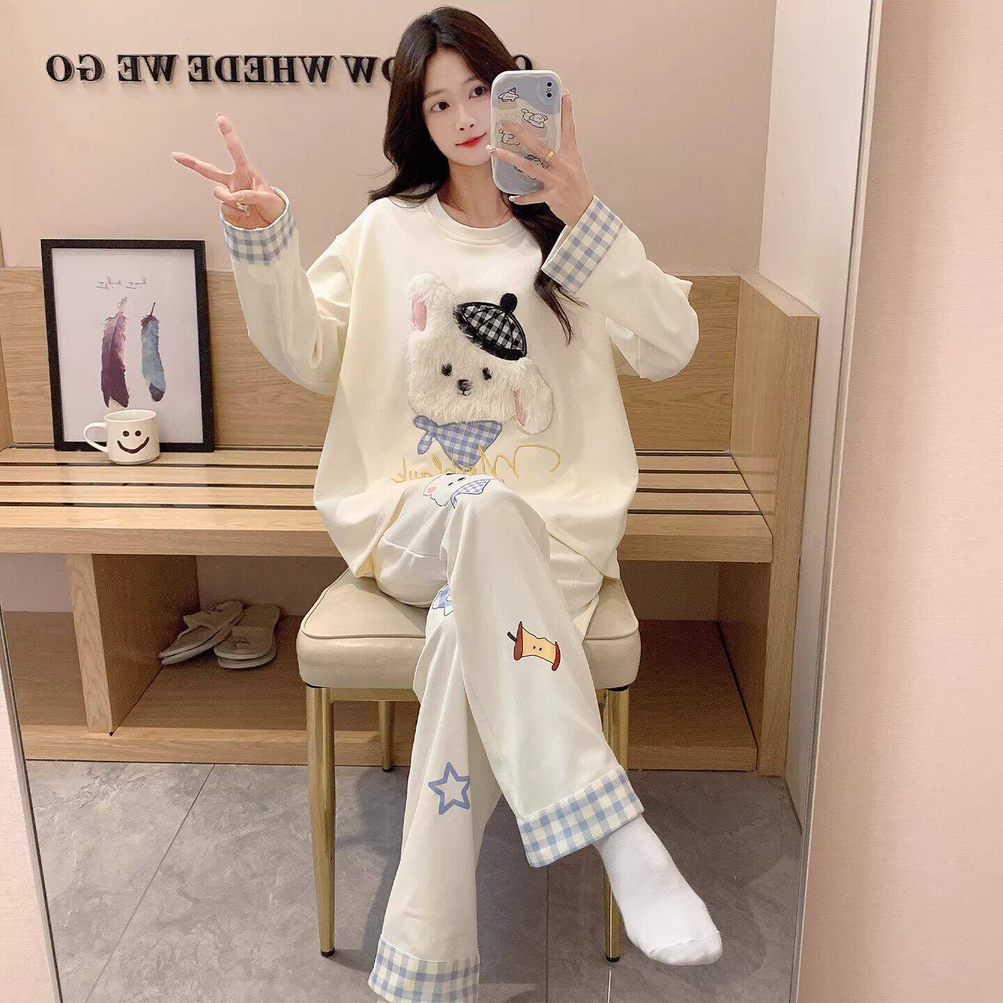 睡衣女款春秋季高级感可爱小狗2026流行长袖长裤秋冬家居服套装