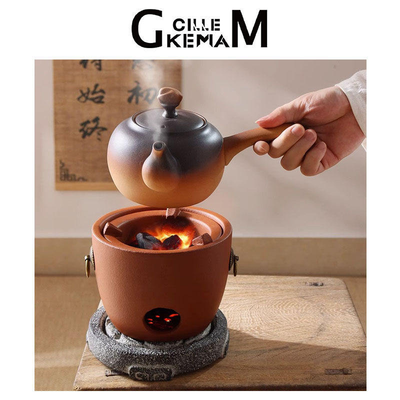 日本潮牌GM茶壶红泥风炉仔围炉煮茶壶陶瓷粗陶壶耐高温明火烧炭炉