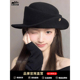 UVCUT黑色赫本风羊毛礼帽女秋冬大头围显脸小渔夫帽气质千金帽