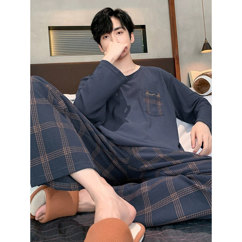 维多利亞纯棉长袖睡衣男士2025新款秋季青少年可外穿家居服两件套