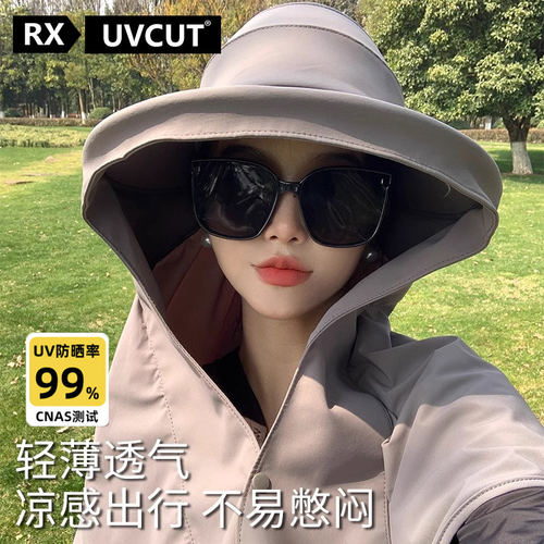 RX UVCUT日本全方位披肩防晒帽女夏季防紫外线遮阳遮脸护颈渔夫帽