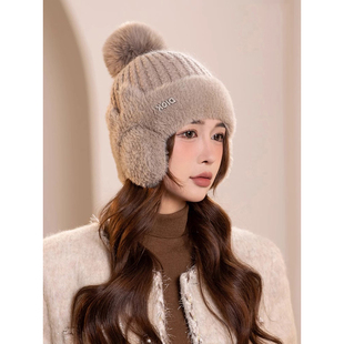毛线帽子女2025秋冬新款骑行防风防寒护耳帽子加绒加厚保暖针织帽