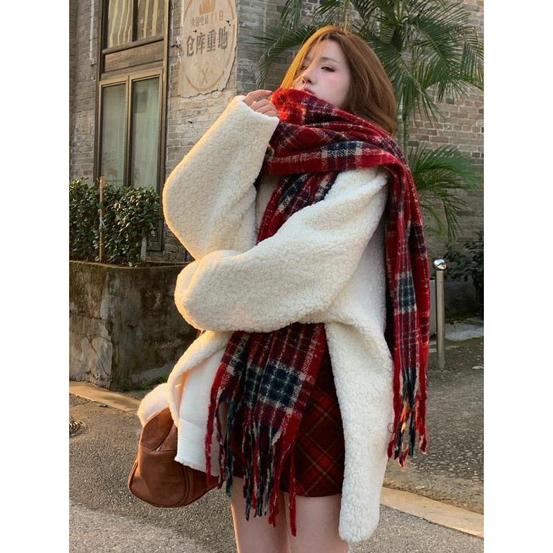 法国Coor Keva红色围巾女冬季高级氛围感新款复古保暖加厚长披肩