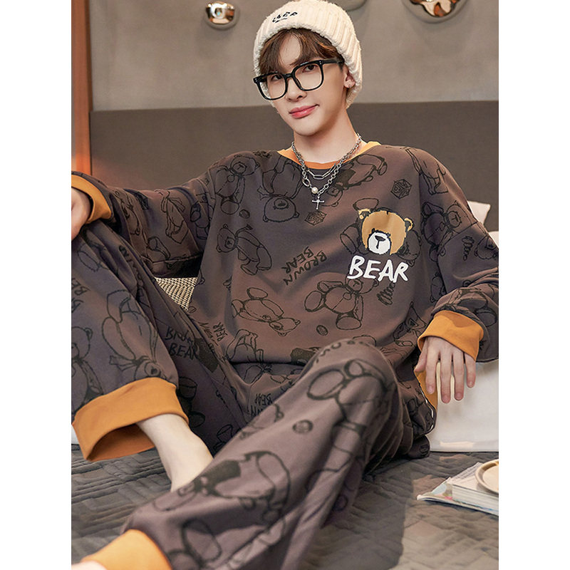 日本GP纯棉长袖睡衣男士秋季卡通薄款休闲青少年可外穿家居服套装