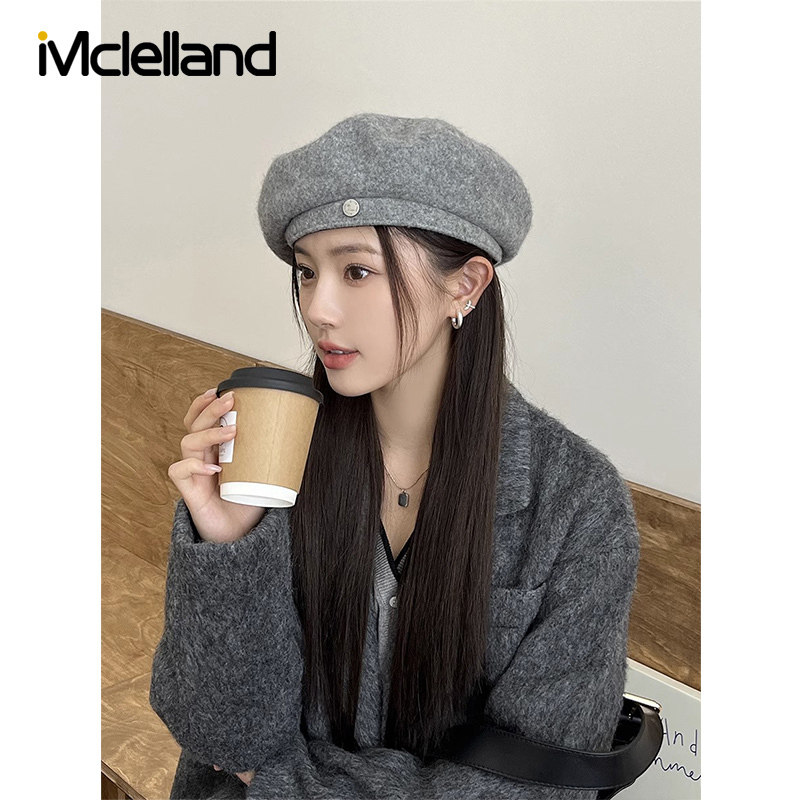Mclelland羊毛贝雷帽女显脸小毛绒八角帽秋冬款帽子ins韩版画家帽