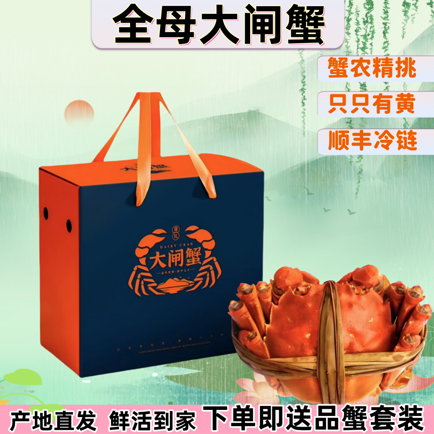 【活蟹】鲜活大闸蟹苏州蟹老板全母大蟹3.0-4.5两礼盒装产地直发