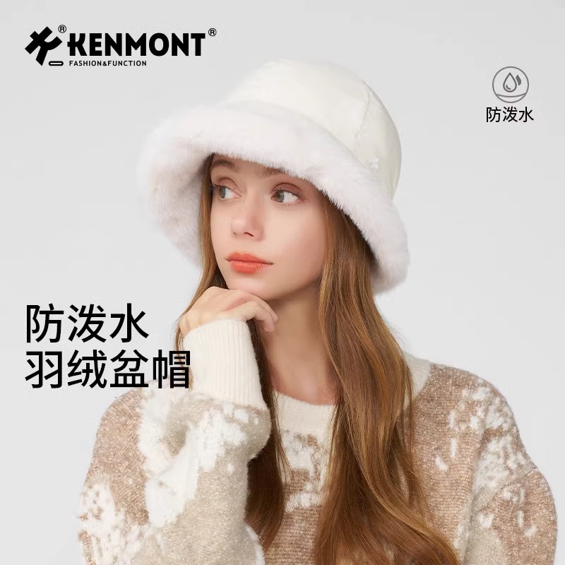 卡蒙羽绒貂毛保暖女秋冬盆帽