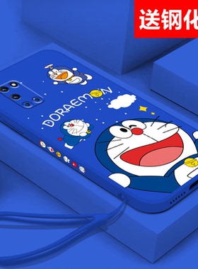 送钢化膜oppoa52手机壳蓝胖子A52软壳OPPO新款PDAM10多啦a梦男女卡通可爱硅胶挂绳不会撞壳情侣网红保护套薄