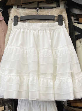 芭蕾风白色蛋糕半身裙女日系甜盐系夏仙女网纱蓬蓬裙蕾丝A字短裙