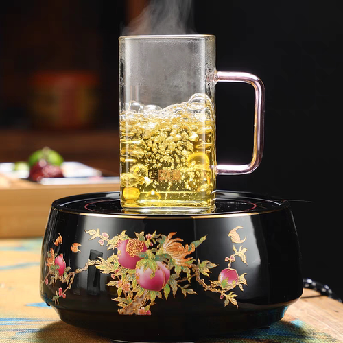恒越记玻璃水杯子茶杯方形杯方口杯四方杯带把防烫带把杯280ml