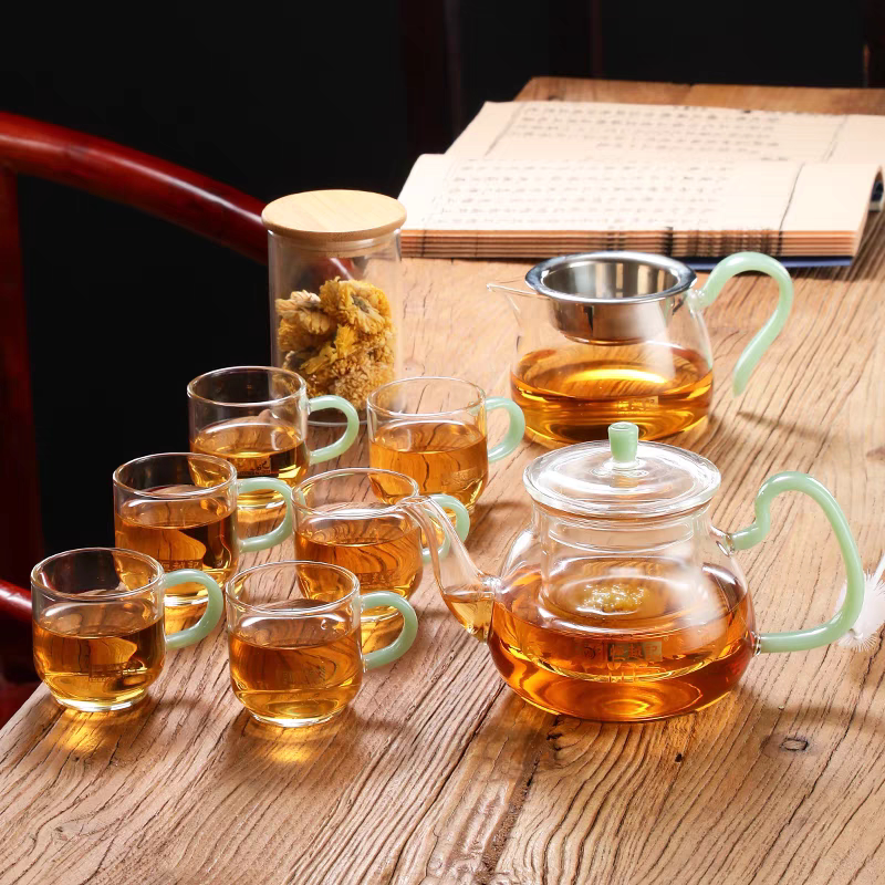 恒越记玻璃茶具套装耐热耐高温茶壶玻璃杯公杯套组礼盒装