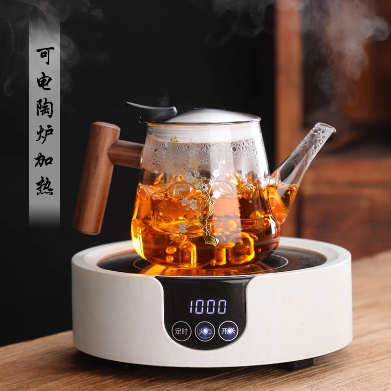 恒越记玻璃高硼硅耐热玻璃梅花泡茶壶煮茶壶550ml单壶