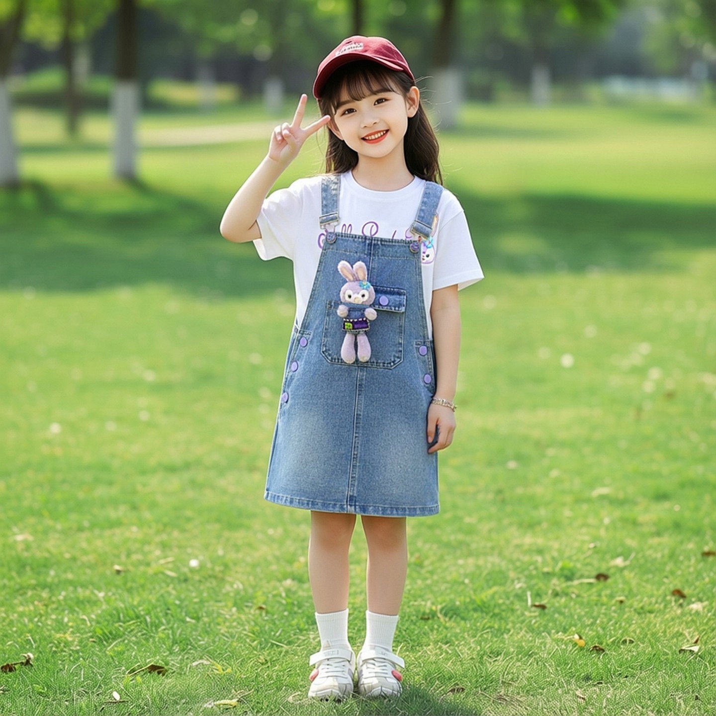 女童星黛露牛仔背带裙套装夏季2026新款中大童短袖T恤连衣裙洋气