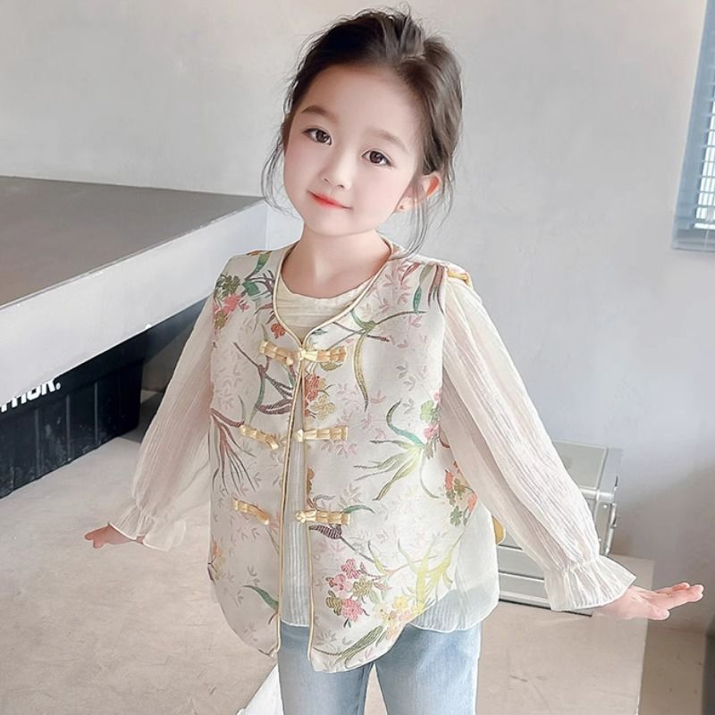 女童马甲套装春秋2025新款儿童洋气中国风春季宝宝衬衫春装时髦
