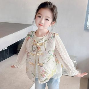 女童马甲套装春秋2025新款儿童洋气中国风春季宝宝衬衫春装时髦