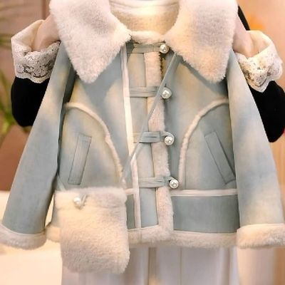 女童皮毛一体外套秋冬2025新款儿童加绒上衣冬装女孩加厚