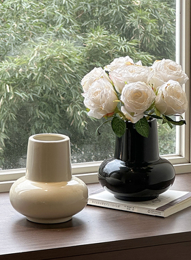 欧式陶瓷花瓶百搭玫瑰鲜花客厅桌面摆件插花法式复古仿真花假花