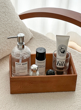 实木木质手提收纳盒桌面杂物香水化妆品置物盒子整理储物盒摆件