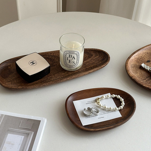 中古风实木椭圆托盘首饰收纳盘茶点盘木质托盘香薰托盘桌面收纳