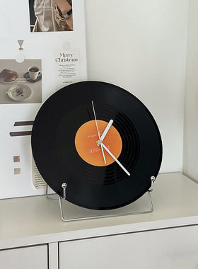 复古黑胶唱片钟创意挂钟客厅办公室书桌桌面摆件酒柜电视墙面装饰