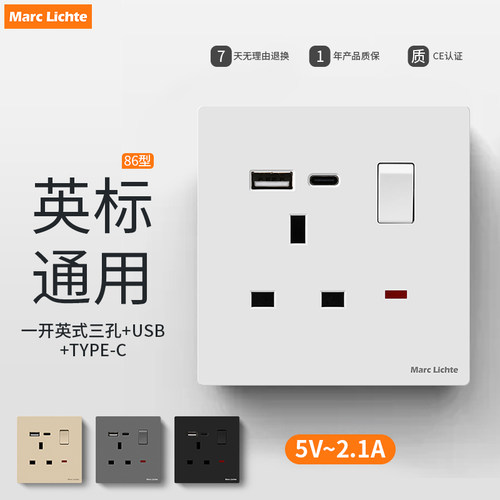 英规英标13A电制USB+TYPE-C插座