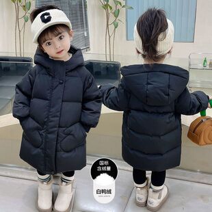 冬季保暖加厚羽绒服巴拉水手中小女童中长款连帽外套拜年服上衣潮