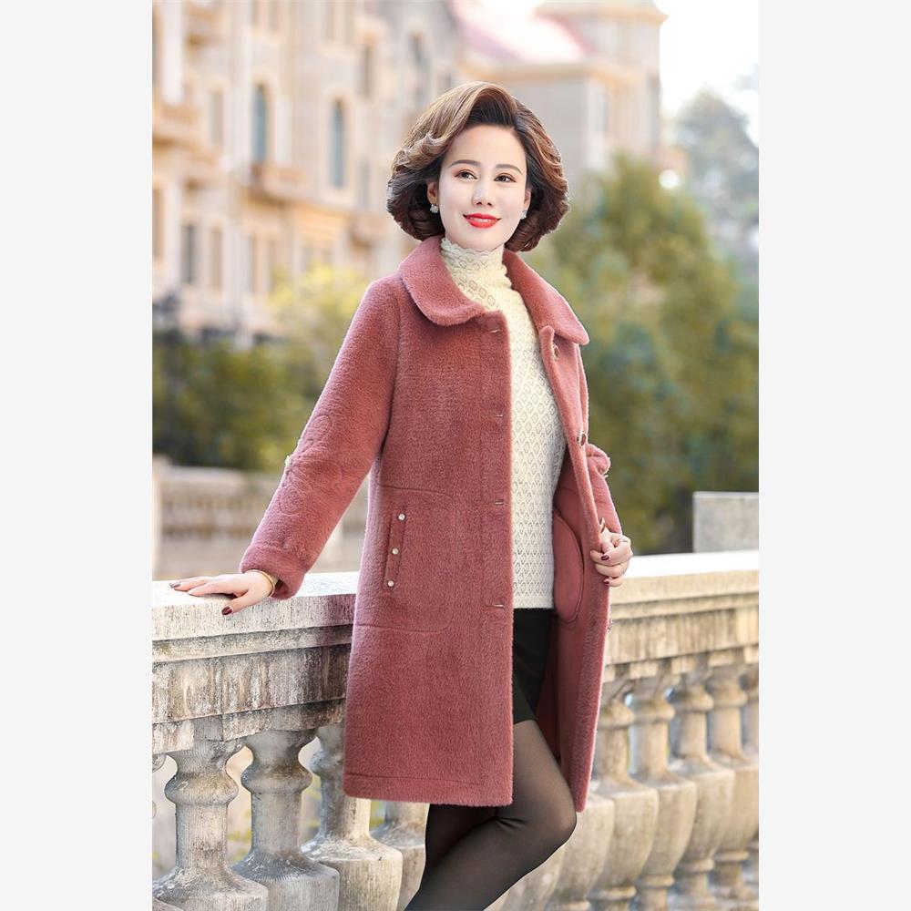 中老年女秋装大码毛呢外套50岁60妈妈秋冬中长款仿水貂绒大衣洋气