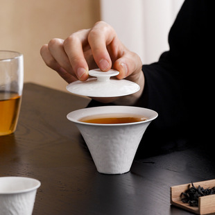 薄胎泡茶碗茶杯不烫手功夫茶具简约泡茶器 纯手工陶瓷盖碗日式
