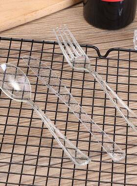 一次性刀叉勺塑料金粉餐具银粉叉子跨境热销透明西餐刀叉派对套装