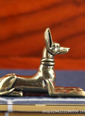 复古黄铜旺财笔搁桌面摆件卧犬文玩茶宠摆饰生肖狗工艺品铜器