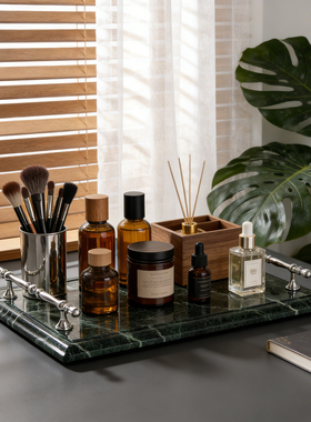 天然大理石香薰托盘高级感入户玄关首饰烛台轻奢收纳摆件置物架子