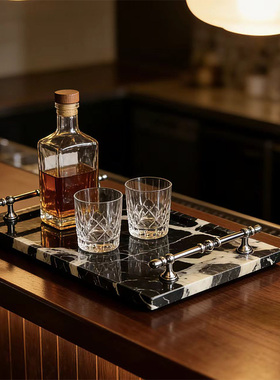 法式高级感宝格丽黑大理石置物架托盘酒店浴室洗漱杯架长方形摆件