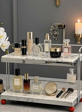大理石双层化妆品收纳架高级感轻奢香水护肤品首饰家用置物架托盘