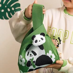 宽窄巷子伴手礼新款 成都熊猫爷爷针织包包女生拎包编织马甲手提包