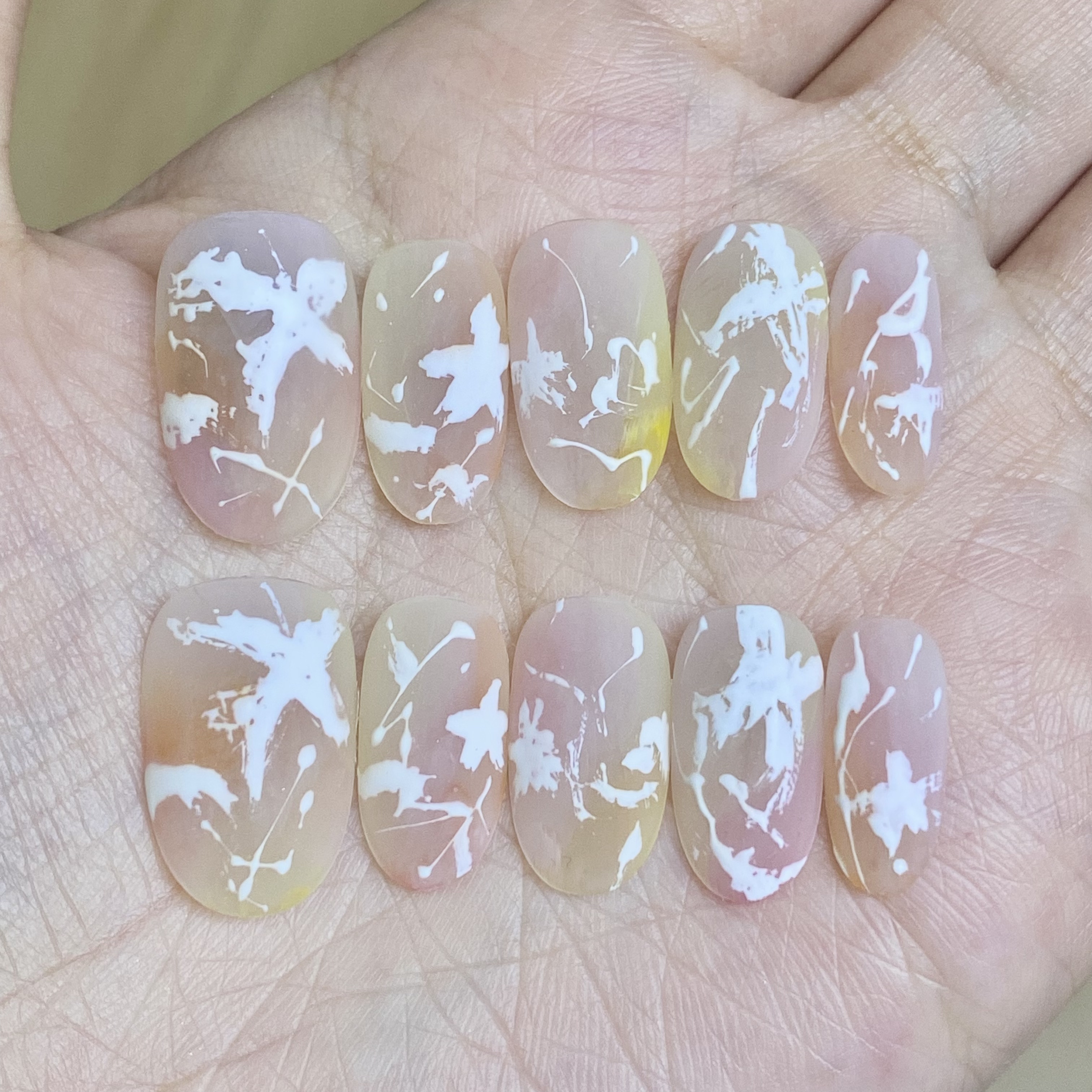 黄橙复古油画磨砂手绘显白高级精穿戴甲/甲片