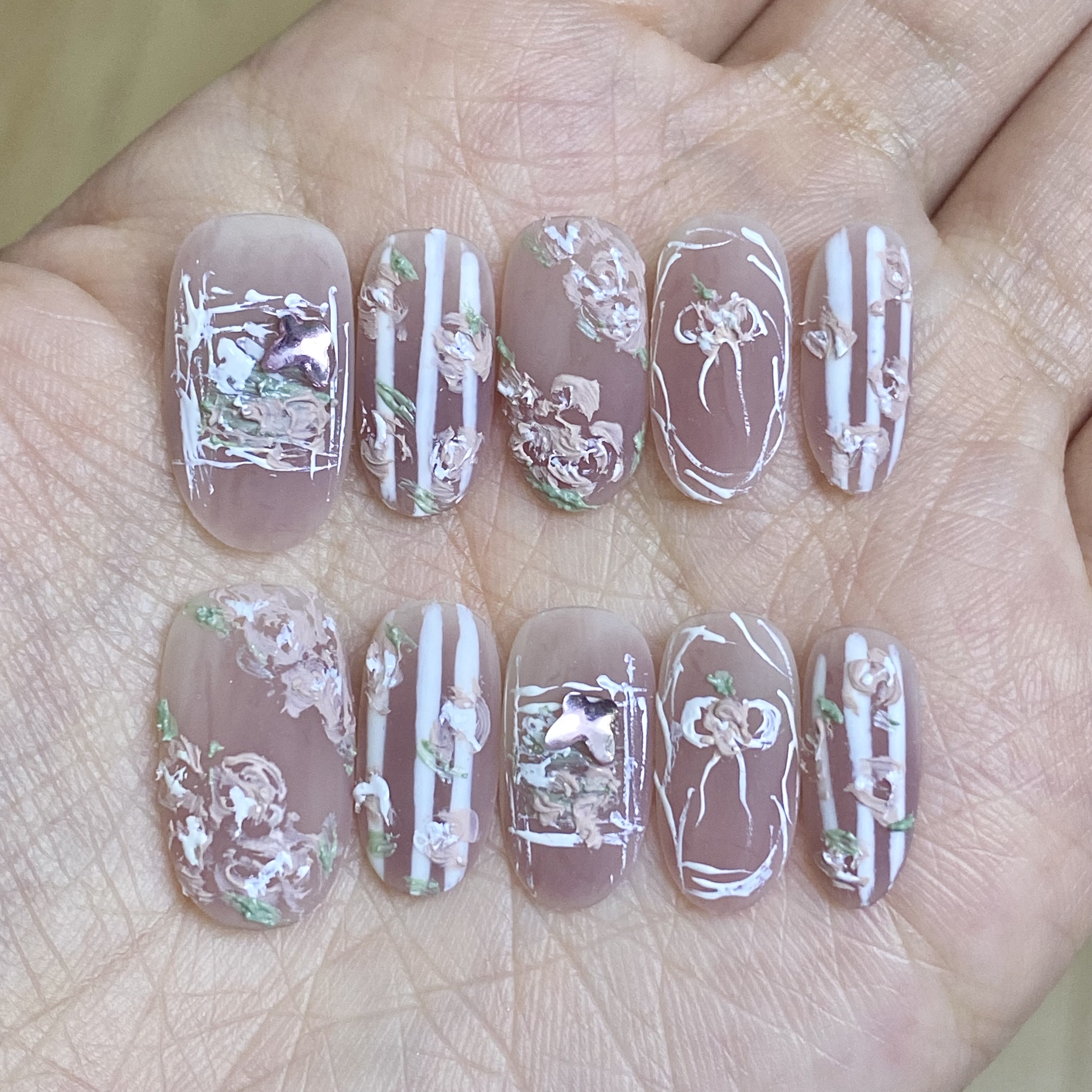 花围复古油画磨砂手绘显白高级精穿戴甲/甲片