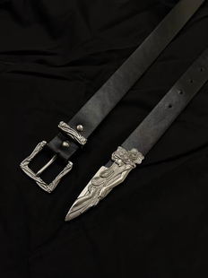 Vanan原创中古小众vintage西部雕花做旧手工断剑侠客剑道腰带