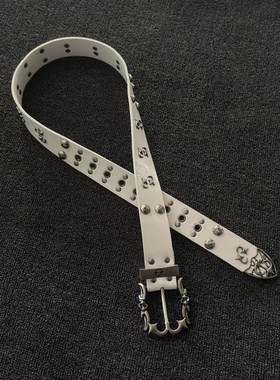 Vanan高级亮面白朋克腰带铆钉设计感小众皮带走秀款穿搭配饰ins风